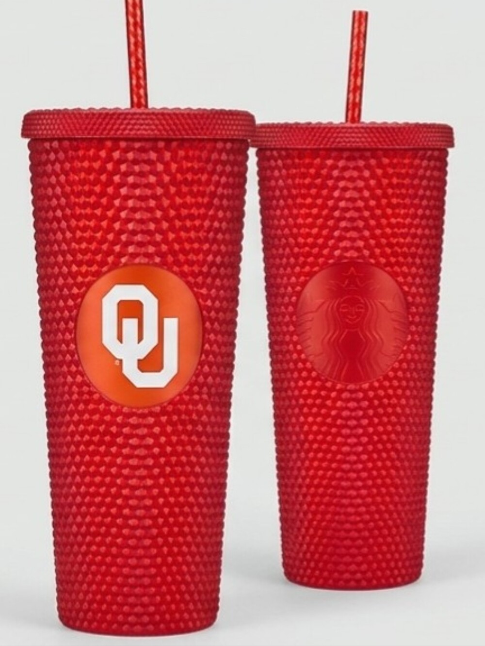 Starbucks Red Studded Tumbler with White OU Logo